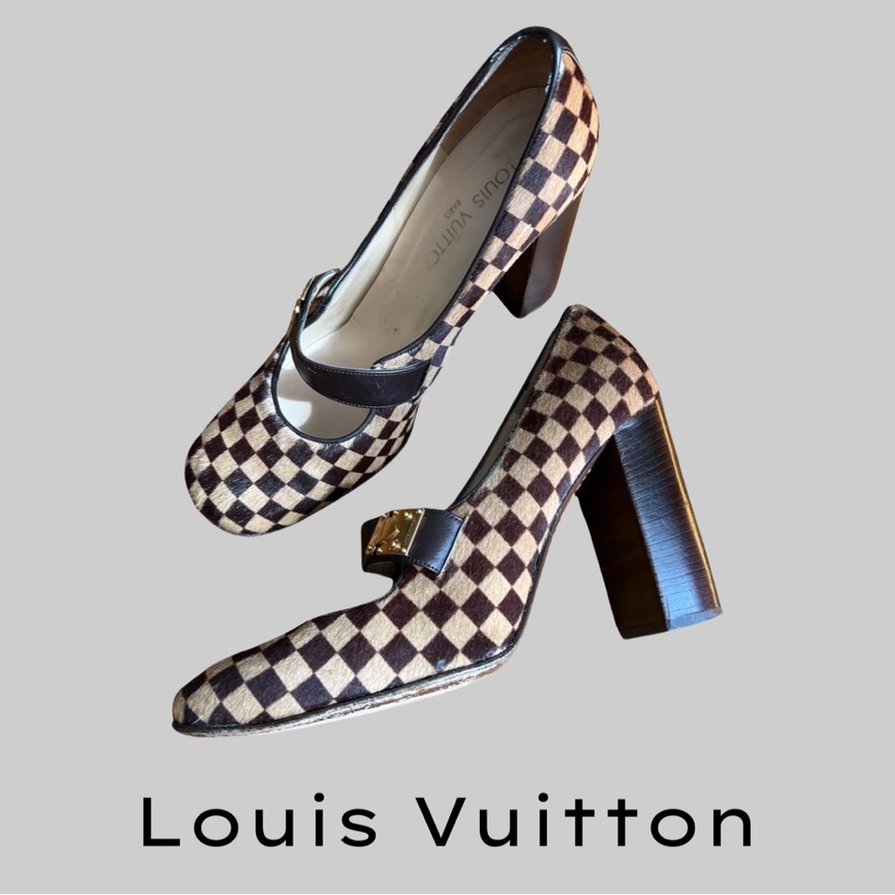 LOUIS VUITTON DAMIER SAUVAGE MARYJANE PUMPS IN HAIRCALF - SZ 39 - MADE IN FRANCE